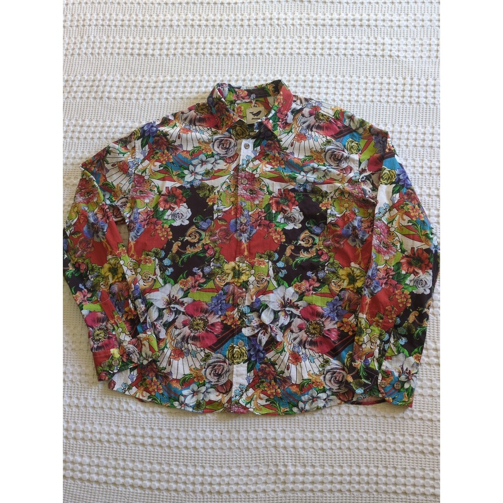 Yiume Hawaiian All Over Print Floral Button Long Sleeve Shirt Size XXL Resort